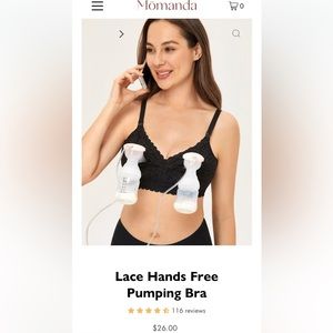 Momanda nursing/pumping bra, size 34E, black lace.